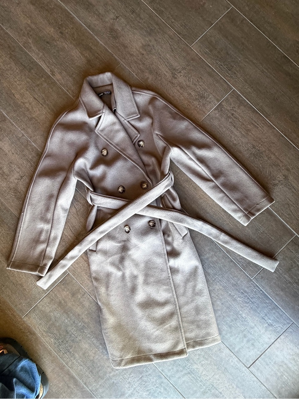 Wool-Blend Double-Breasted Belted Skirt Coat - Taupe